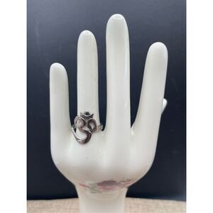 925 Sterling Silver OM Ring Yoga Ring Boho Ring, Meditation, Hammered Size 7